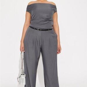 🆕 Fashion Nova Carmela Off Shoulder Pant Set - Charcoal Size 1X